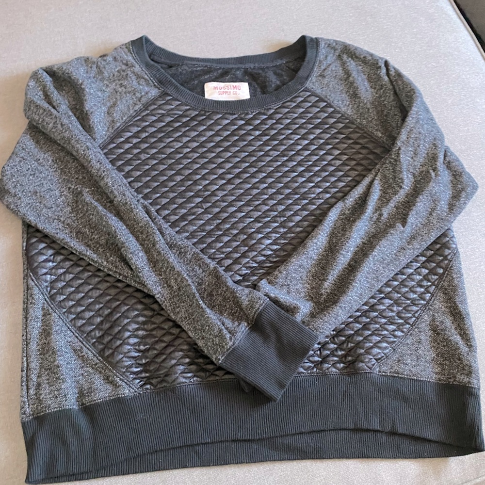 Sweatshirt Top w/Faux Leather Front